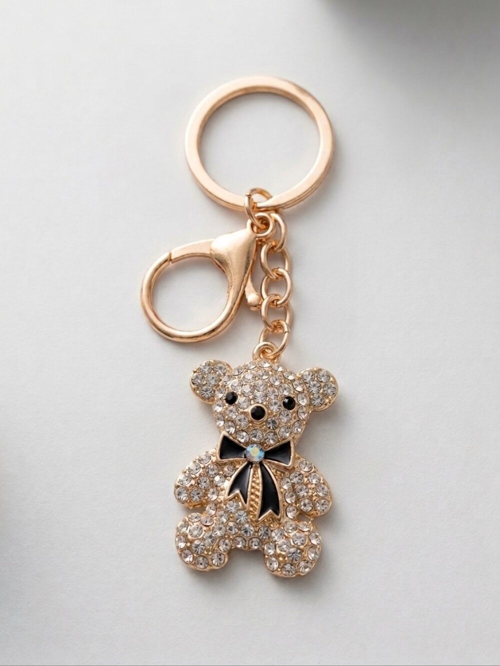 Crystal Teddy Bear Keychain - Gold